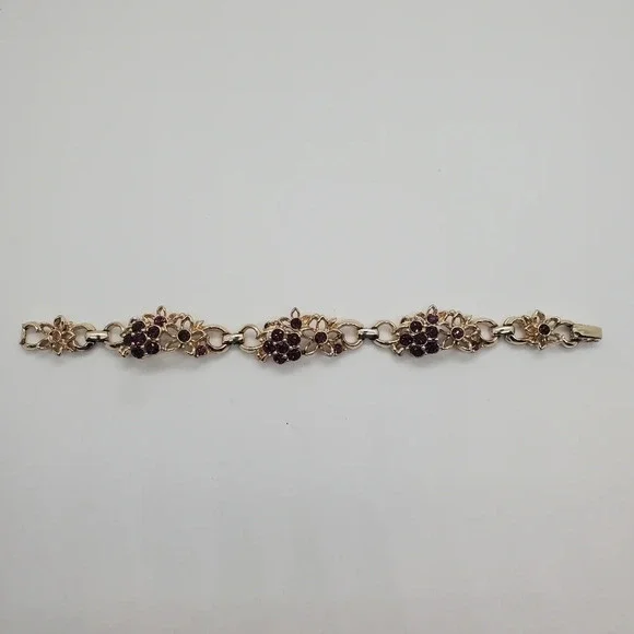 Vintage Gold Tone and Purple Gem Art Deco Bracelet